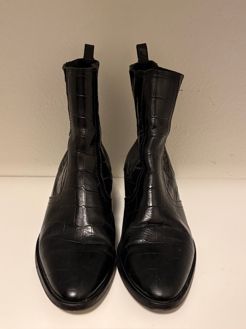All Saints Miriam Black Crocodile Western Chelsea Boot Hybrid 100% Leather EU 37 - Picture 7 of 15